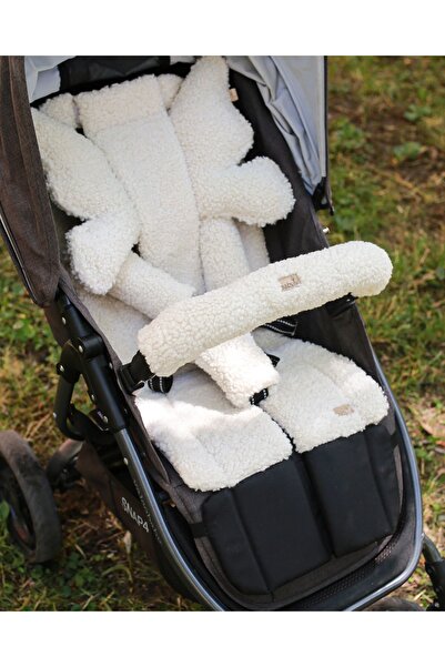 BABYLY 2-sided sports stroller cover insert, cream and light gray Teddy fabric