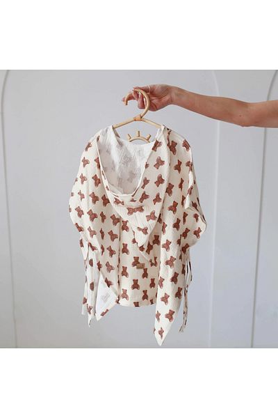 BABYLY Prosop din bumbac muselina cu gluga pentru copii, Poncho, Teddy Bears, S 2-3 ani