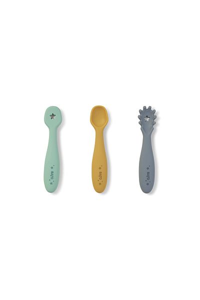 SARO BABY Set pre-lingurite din silicon pentru diversificare bebelusi, Blue Mist