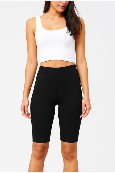 BELVİNA Women's Short Leggings-Black Cotton & Lycra