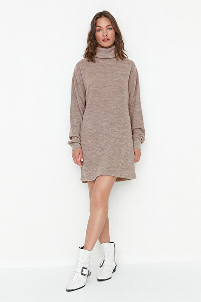 Trendyol Collection Beige Mini Knitwear Wide Fit Dress Twoaw23El00026