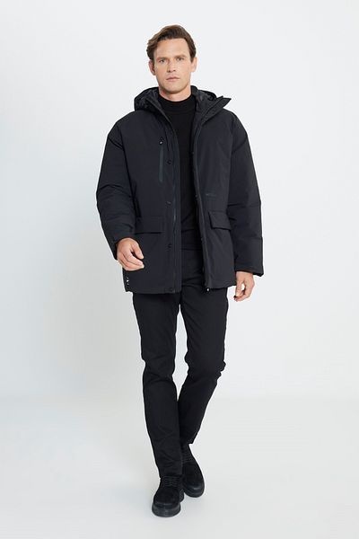 AC&Co / Altınyıldız Classics Men's Black Hooded Stand Collar Standard Fit Warm Windproof Coat Coat