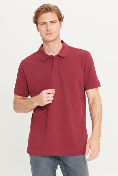 WRANGLER %100 Pamuk Regular Fit Normal Kesim Bordo Polo Yaka Tişört