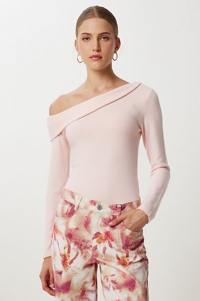 Happiness İstanbul Women's Powder Single Shoulder Knitted Soft Sweater Ub00464