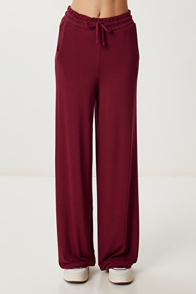 Happiness İstanbul Women's Burgundy Pocket Wide Leg Knitted Trousers Ub00470