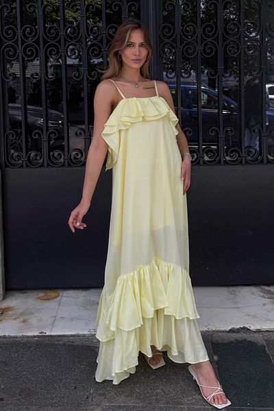 Trendyol Collection Light Yellow Ruffle Detail Maxi Woven Dress Twoss25El00924