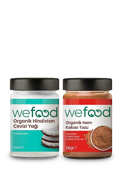 Wefood Organik Hindistan Cevizi Yağı 300 ml + Organik Ham Kakao Tozu 140 gr