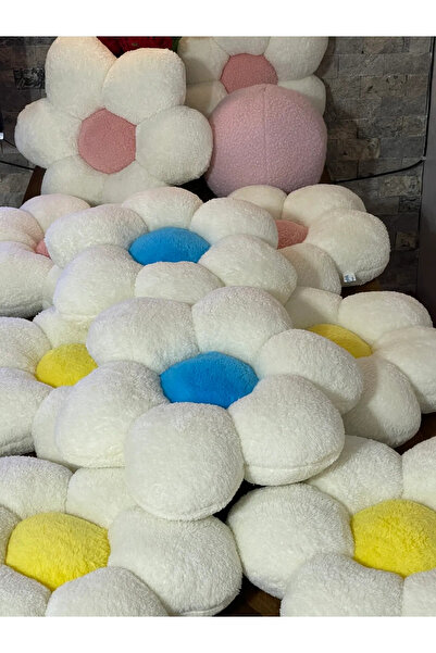 happyteks Papatya Διακοσμητικό Λούτρινο Μαξιλάρι Μαξιλάρι Ριχτάρι εκρού-κίτρινο