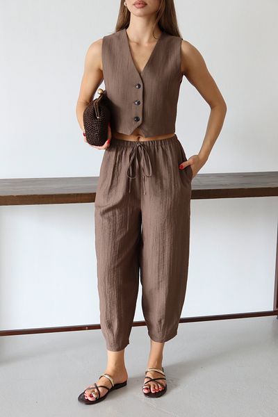 Trendyol Collection Brown Vest Pants Woven Bottom - Top Set Twoaw26Au00068