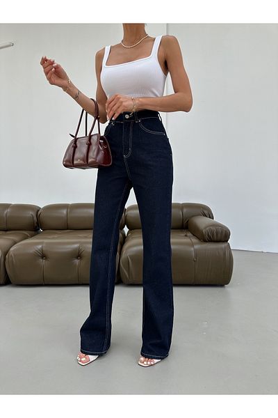 Trendyol Collection Dark Blue High Waist Wide Leg Jeans Twoaw26Je00025