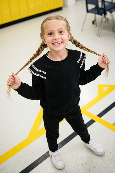 TRENDYOLKIDS Fekete lány szezonális fodros kötött pulóver és melegítőnadrág alsó-felső szett TKDAW25AU00081