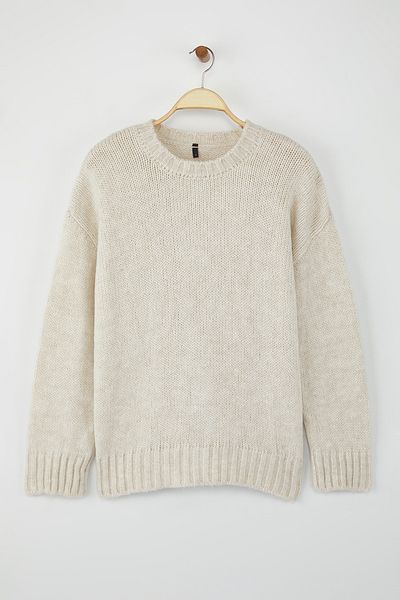 Trendyol Collection Wardrobe Essentials Stone Soft Textured Wide Fit Basic Knitwear Sweater |   Twoaw26Kz000730