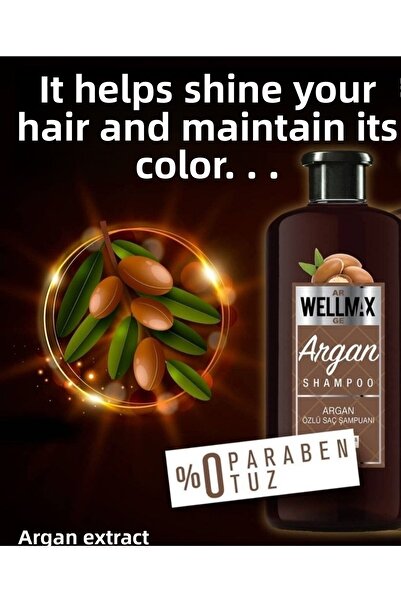 Wellmax 500 مل شامبو للعناية بالشعر بزيت الأرغان خالي من الملح والبارابين