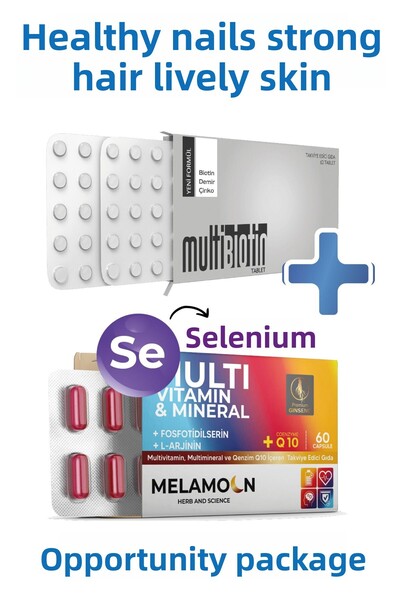 Multibiotin بيوتين 5000 ميكروجرام وميلامون متعدد الفيتامينات المعدنية المخصب للشعر والأظافر - فيتامين السيلينيوم