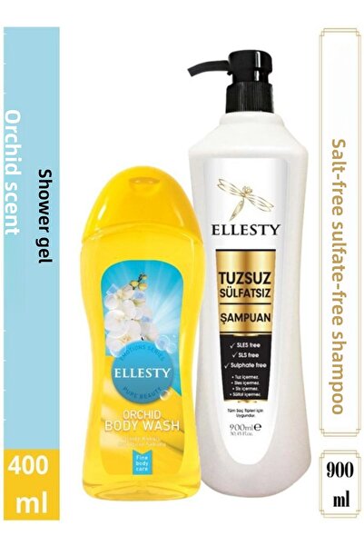 ELLESTY شامبو بدون ملح بدون كبريتات 900 مل + جل استحمام أوركيد 400 مل