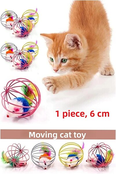 TİNEKE Cat and Dog Play Ball with Colorful Cage and Mouse 6 cm