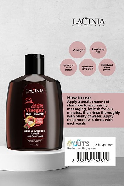 Lacinia Apple and Raspberry Vinegar Shampoo 300 ml with Anti-Hair Loss and Hair Nourishing Properties