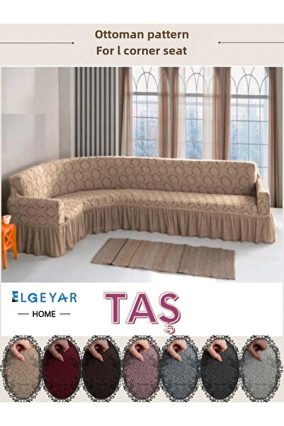 elgeyar L Corner Sofa Cover - Jacquard Shawl Patterned Sofa Cover (350cm)