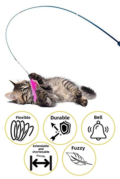 Buffer ® Telescopic Furry and Bell Height Adjustable Elastic Fun Plush Cat Play Fishing Rod