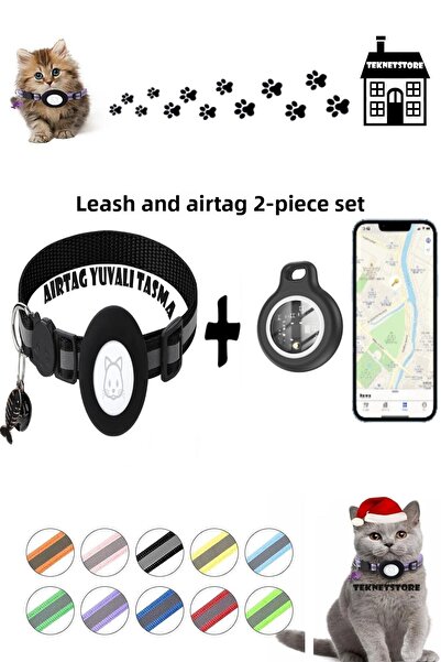 TEKNETSTORE طوق للقطط مع جهاز تعقب وفتحة Airtag، مجموعة من 2 طوق رقبة متوافق مع نظام Ios ونظام تحديد المواقع