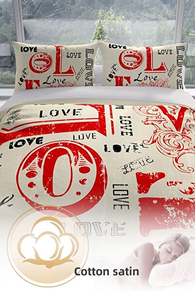 PerlaSera Love 3d Cotton Satin Double Duvet Cover Set