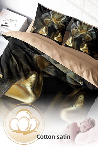 MonoHome King Size Gold Cover 3D Cotton Satin Double Duvet Cover Set 220X240Cm