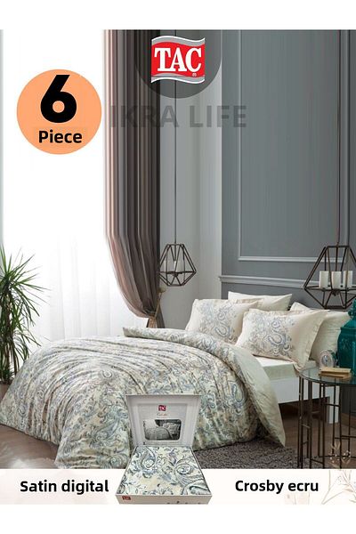 Taç Crosby Ecru Bedding Set Double Digital Satin