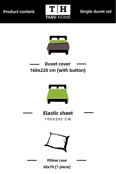 Tabu Home Σετ Παπλωματοθήκη Μονό Ελαστικό Σεντόνι Ανθρακί Βαμμένο με νήμα