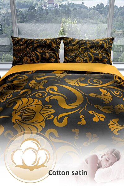 Cattleya Gold Leaves 3d Cotton Satin Double Duvet Cover Set