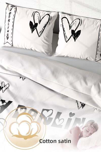 PerlaSera Set de lenjerie de pat cu design personalizat 3D - satin de bumbac țesut dens, dublu Darling