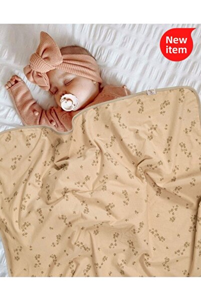 Alpar Tekstil Beige Mink/Green Floral Girl-Boy Baby Swaddle Blanket - Cotton and Soft Double Layer Combed Cotton