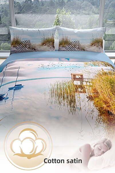 PerlaSera Reeds 3d Cotton Satin Double Duvet Cover Set