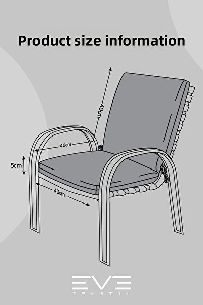 Eve Tekstil Garden - Living Room - Balcony Back Zippered Connectable Washable Chair Cushion 4 Pieces