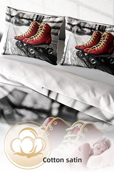 PerlaSera Design personalizat 3D - Set de lenjerie de pat dublu din satin de bumbac, Skate