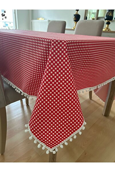 Meral Kurşun Collection Red and White Piti Checked - Liquid Resistant Pompom ...