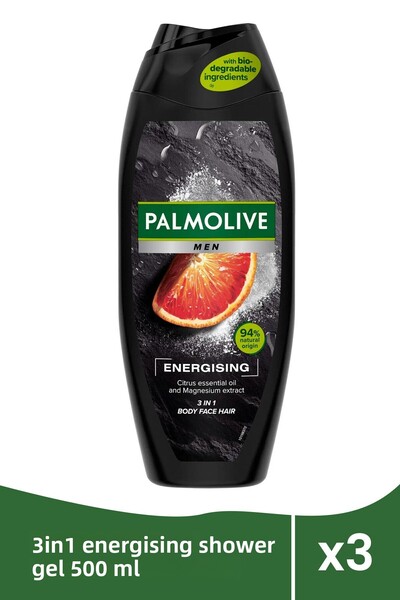 Palmolive Αφρόλουτρο MEN 3 σε 1 ENERGISING 500 ml x 3 τεμάχια