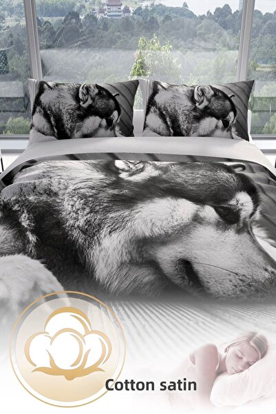 PerlaSera Σετ παπλωματοθήκη Wolfie 3d Cotton Satin Διπλό