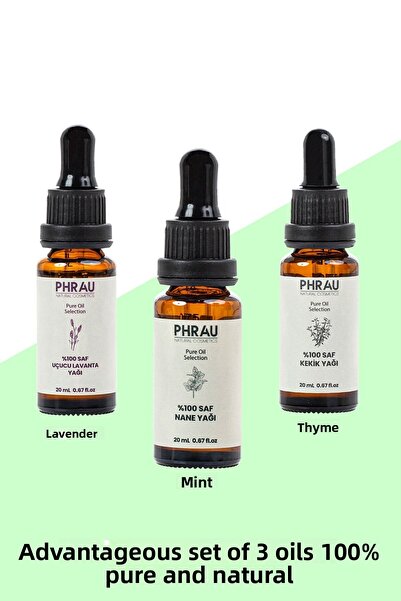 Phrau مجموعة الزيوت العطرية المميزة المكونة من 3 قطع - زيت الزعتر واللافندر و...