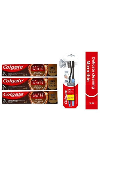 Colgate معجون أسنان للشاي والتبغ باللون الأبيض البصري، 125 مل + فرشاة ناعمة د...