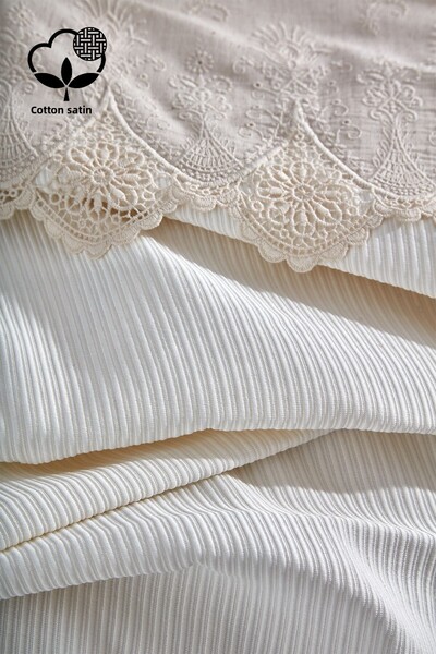 Nazik Home Emma Lace Double 7 Piece Duvet Cover Pique Set