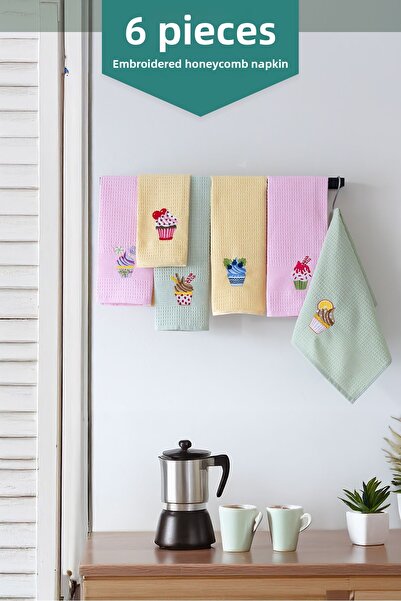 Vagonik CupCake Patterned 40x60 100% Cotton 6 τεμαχίων Κεντημένη πετσέτα κουζίνας Πανί στεγνώματος