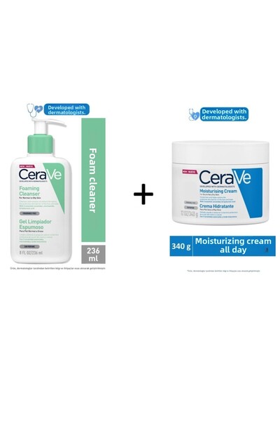 CeraVe Moisturizing Cream Dry 340 Gr + Foaming Cleanser 236 ml