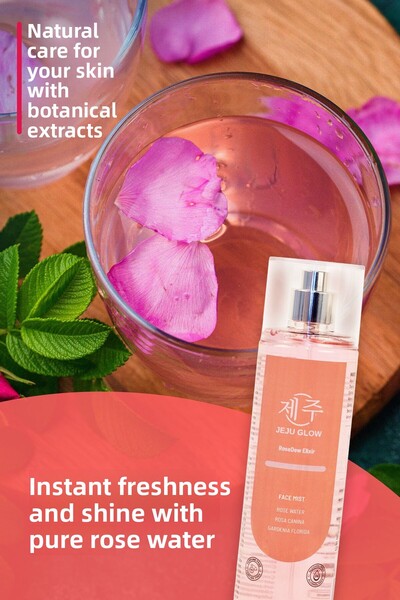 JEJU GLOW Moisturizing Purifying Nourishing Tonic with 100% Pure Rose Water & Plant Extracts (Face Mist)
