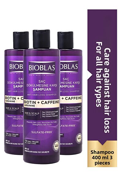 Bioblas شامبو الكافيين والأرجينين والبيوتين المضاد لتساقط الشعر 400 مل 3 قطع