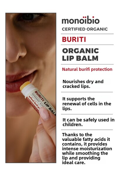 Monoibio Buriti Organic Repair Lip Care Cream - Moisturizing Lip Balm for Dry and Cracked Lips 5 ml