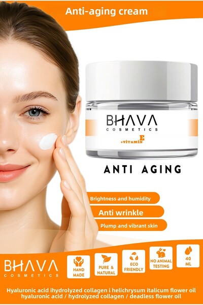 bhava cosmetics كريم مضاد للشيخوخة والتجاعيد بالكولاجين وحمض الهيالورونيك 40 مل