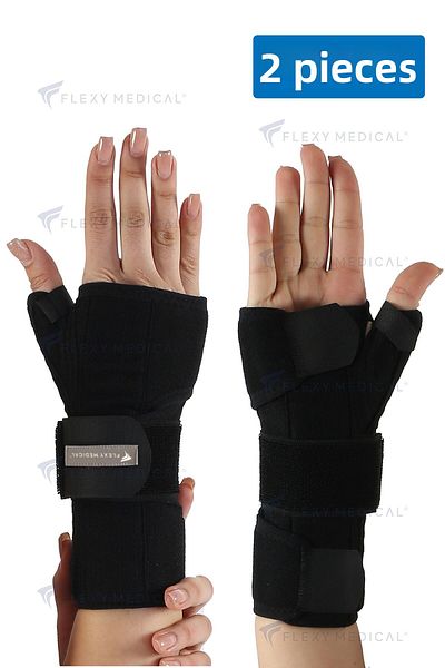 Flexy Medical 2 Pieces Hand Wrist Brace with Thumb Support - Carpal Tunnel, Broken, Dislocation, Wrist Pain, Sprain