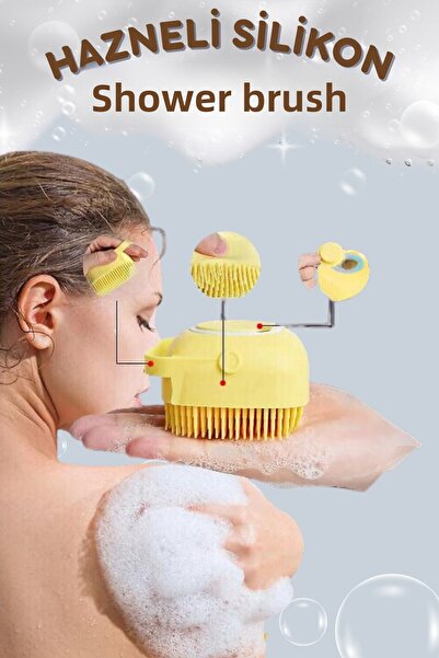 ALİN Silicone Exfoliating Shower Brush with Shampoo Chamber Yellow