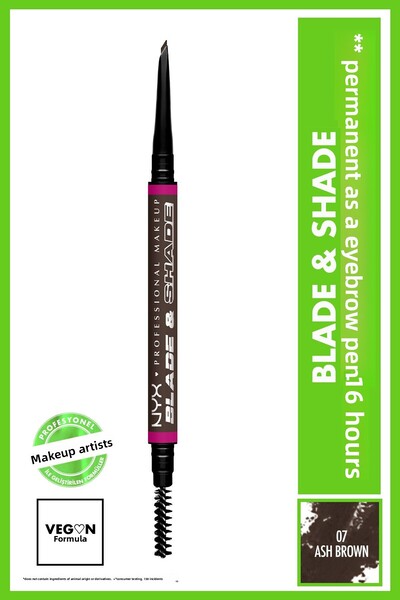 NYX Professional Makeup Blade & Shade, Dual Edged Brow Pencil, Up to 16HR wear, Ash Brown