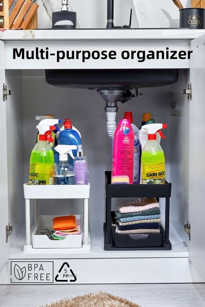 Espas Home Organizator multifuncțional sub blat cu 2 niveluri / Set de 2 - Alb/negru